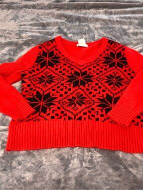 Covington Red Patterned V-Neck Women's Sweater
